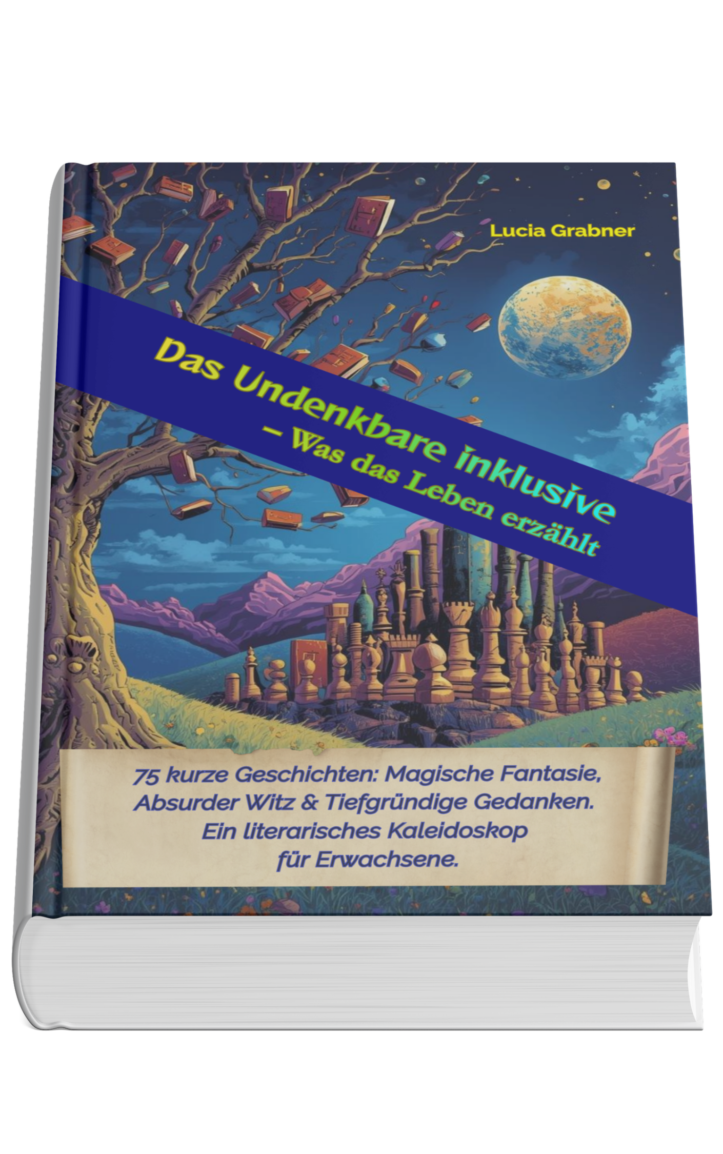 Buchcover von „Das Undenkbare inklusive“: Ein literarisches Kaleidoskop mit 75 Kurzgeschichten zwischen magischem Realismus, Satire und philosophischen Fabeln von Lucia Grabner.